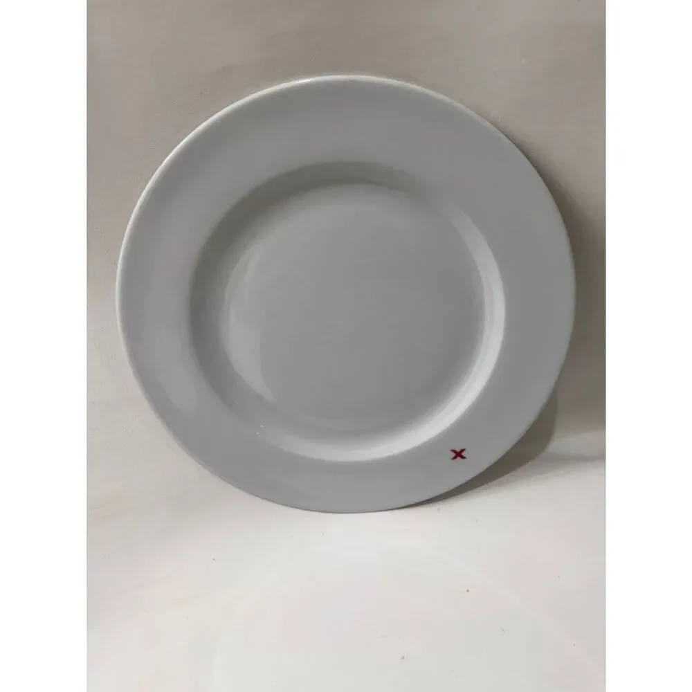 Fortessa  Eschenbach 1998 Classic 12 In White Ceramic Dinner Plate Red X Accent